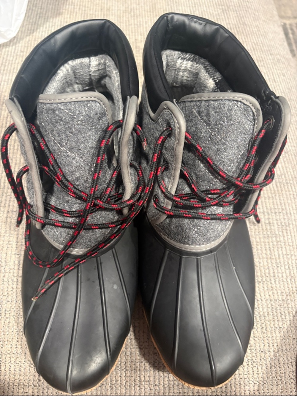 Skechers Women's Black and Gray Winter Rain Boots with Red-Accent Laces